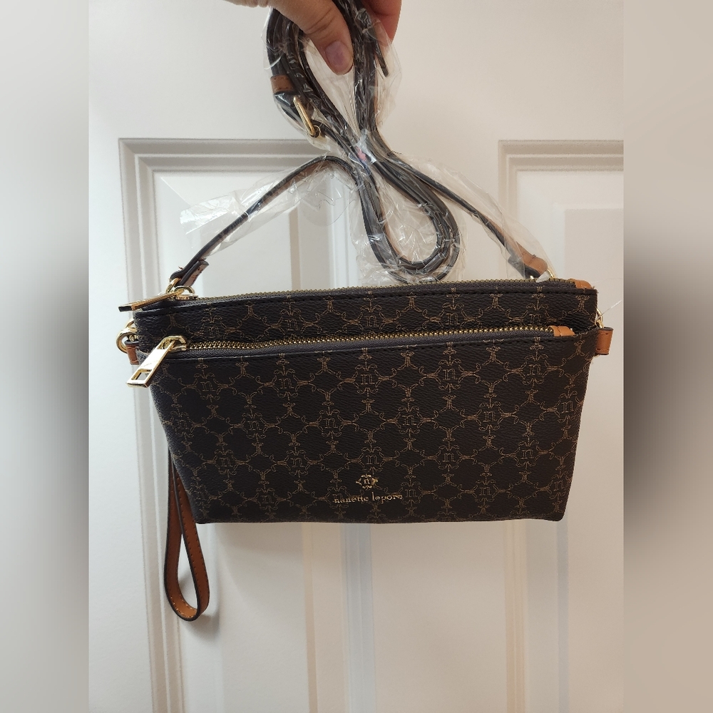 Nanette Lepore Dark Brown Patterned Crossbody Bag